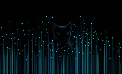 Mysterious Black Cat in Digital Forest