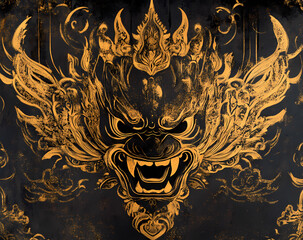 Intricate Golden Dragon Design on Dark Background