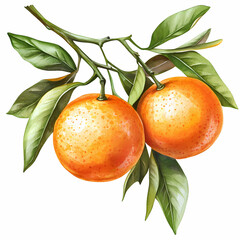 Two Fresh Oranges on Branch