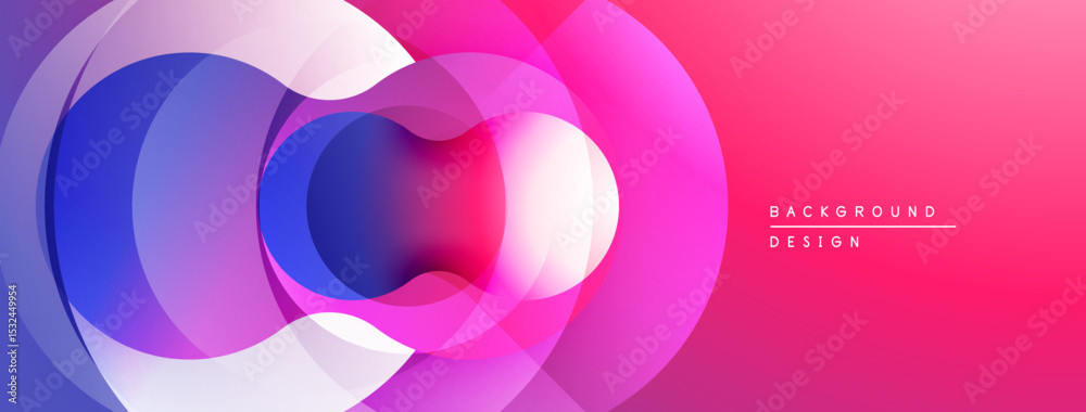 Poster abstract vibrant circles overlap, creating dynamic gradient effect. pink, purple, blue hues blend se