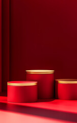 Three Red Display Podiums for Product Presentation