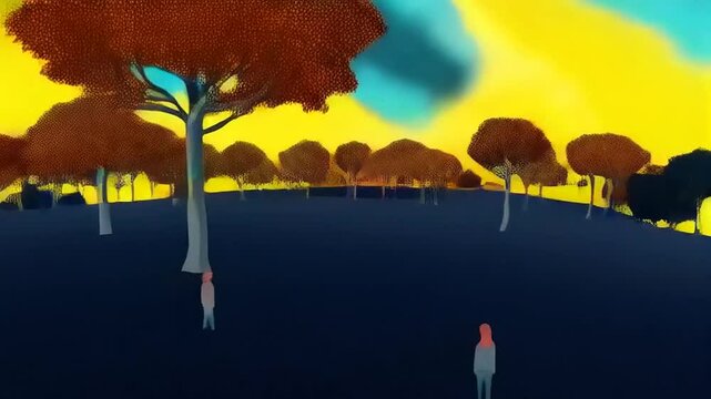 The weight of knowledge: A young mind burdened by books, contemplating amidst a serene autumnal landscape.