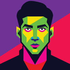 Smiling bearded man portrait in cartoon vector style