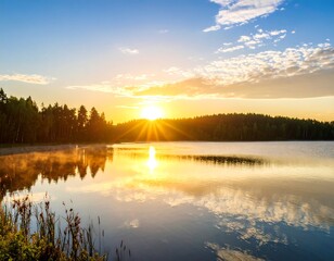 Sunrise over a calm lake