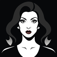 Portrait of a stylish woman with beautiful hair and elegant features in vector art style