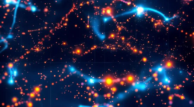 A grid of neon dots flickering and pulsating, creating complex shifting patterns and light interactions