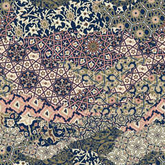 Abstract damask arabesque baroque floral patchwork vintage vector seamless pattern for fabric shirt tablecloth pillow rug tapestry 