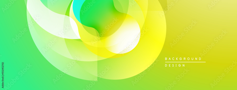 Aufkleber Abstract vibrant background. Overlapping translucent circles create dynamic flow, gradients shift from green to yellow. Modern design element.