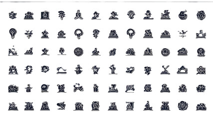 Collection of 80 minimalist line art icons isolated on white background isolated on transparent background