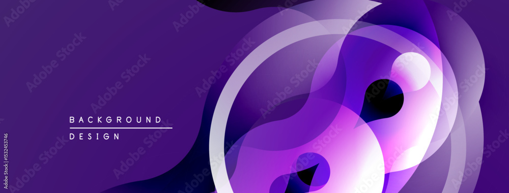Poster abstract purple design features overlapping circles, gradients. modern, dynamic composition creates 