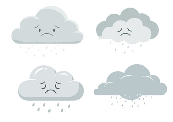 Obraz premium Sad cloud illustration with soft curves and raindrops in cool gray-blue tones on a transparent background