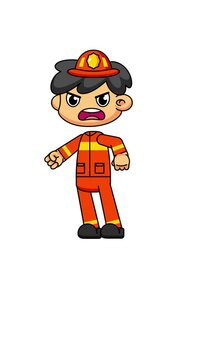 Angry Firefighter Animation, Shouting Cartoon Pose for Emergency Concept