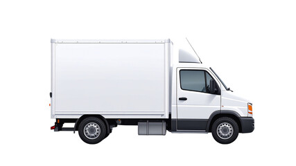Isolated white delivery truck side view depicting transportation of goods and logistics