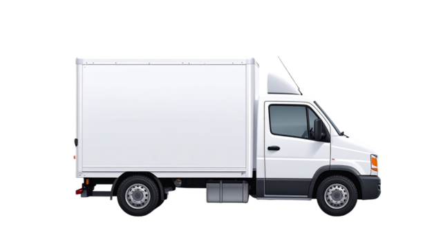 Isolated white delivery truck side view depicting transportation of goods and logistics