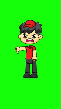 Courier Character Thumbs Down Gesture, Angry Cartoon Animation in 4K with Greenscreen Version
