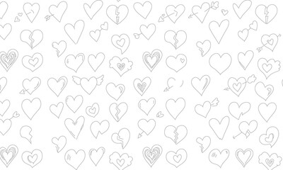 Seamless hand-drawn heart pattern in black and white. Ideal for romantic designs, Valentine&rsquo;s Day, wrapping paper, wallpaper, and digital backdrops.

