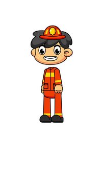 Welcoming Firefighter Cartoon, Friendly Character Pose Loop Animation