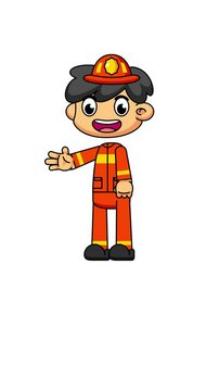 Firefighter Talking with Both Hands, Engaging Cartoon Loop Animation
