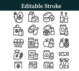 Grocery store icons fresh food dairy meat household items