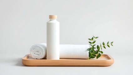 Spa day essentials white towels bottle greenery