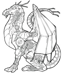 Mechanical Dragon Illustration whole body side adult coloring