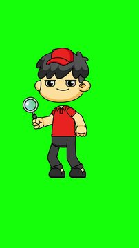 Courier Character Searching with Magnifying Glass, Cartoon Animation in 4K Greenscreen