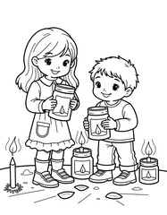 Children making lanterns with jars and candles for Science Projects and Crafts  