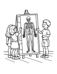 Kids drawing human body poster during science project activity  