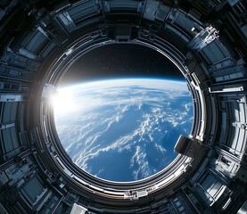 Fototapeta premium Space Station Observation Deck: Earthrise View , 