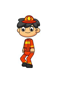 Walking Firefighter Animation, Looping Motion of Cartoon Character