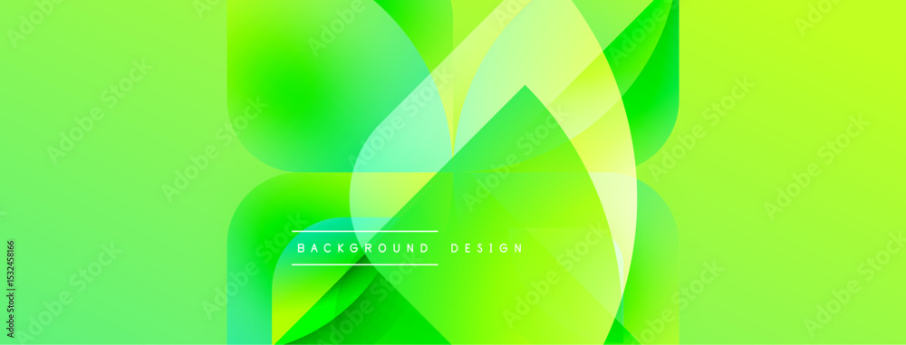 Poster Bright green abstract background. Overlapping shapes create dynamic visual effect. Modern design with gradient colors, smooth transitions.