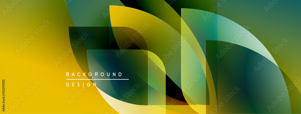 Aufkleber Abstract geometric shapes overlap, creating vibrant yellow, green gradients. Modern design elements suggest fluidity, dynamism. Background text reads background design.