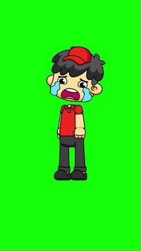 Courier Character Crying with Tears Animation, Dramatic Cartoon Style in 4K Greenscreen