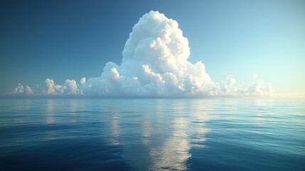 Huge Cloud Reflection in Blue Sea Water on Sunny Day Landscape