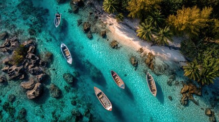Aerial View of Tropical Beach with Boats