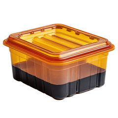 A translucent container with a lid filled with liquid on transparent background