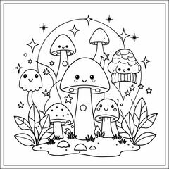 A vector of a beautiful, enchanted forest outline Art & Illustration