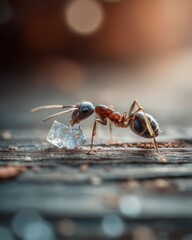 Ant Carrying Sugar Crystal Macro Photography