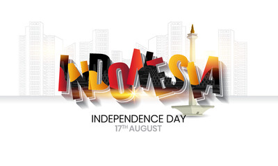 3d logotype text Indonesia, Happy Independence day Indonesia. Abstract vector illustration design