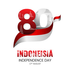 80 th logo happy Independence day Indonesia greetings. Abstract vector illustration design