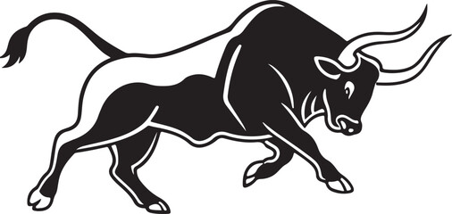 Dynamic Bull Charging Silhouette Vector Powerful Ox Mascot Logo Design and Animal Symbolism