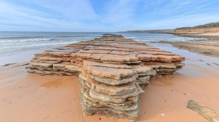 Rocky Formation Beach with Blue Sky and Sea Landscape Views
