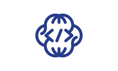 Minimalist Monoline Brain Coding Logo Design – Elegant Line Art Brain with Coding Elements for AI, Software Development, and Technology Branding
