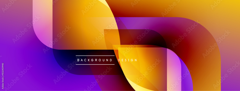 Poster abstract vibrant design. overlapping shapes create dynamic gradient effect. purple, orange hues domi