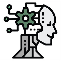 Machine Intelligence Icon – AI Head and Power Circuit EPS 10
