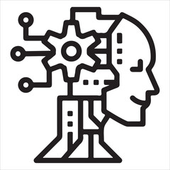 AI Brain Icon – Robotic Head and Thinking Technology EPS 10