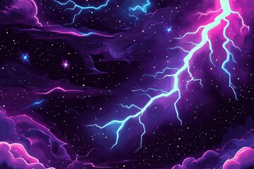 A vibrant cartoon image of a stormy night sky filled with stars and lightning. Use this exciting background for gaming, posters, or digital media projects.
