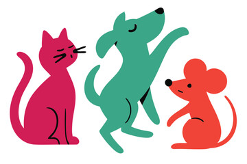 Birthday Party Dancing Animal Friends Dog, Cat and Mouse