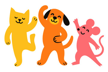Birthday Party Dancing Animal Friends Dog, Cat and Mouse