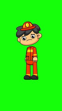 Sad Firefighter Character Animation, Simple Loop in 4K with Greenscreen